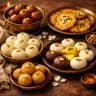 Traditional Indian sweets and mithai - kaju roll, ladoos and regional dessert favourites