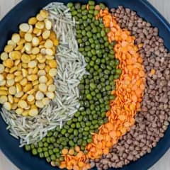 Indian grains, millets and whole pulses - basmati rice, ragi, jowar and traditional staples