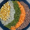 Indian grains, millets and whole pulses - basmati rice, ragi, jowar and traditional staples