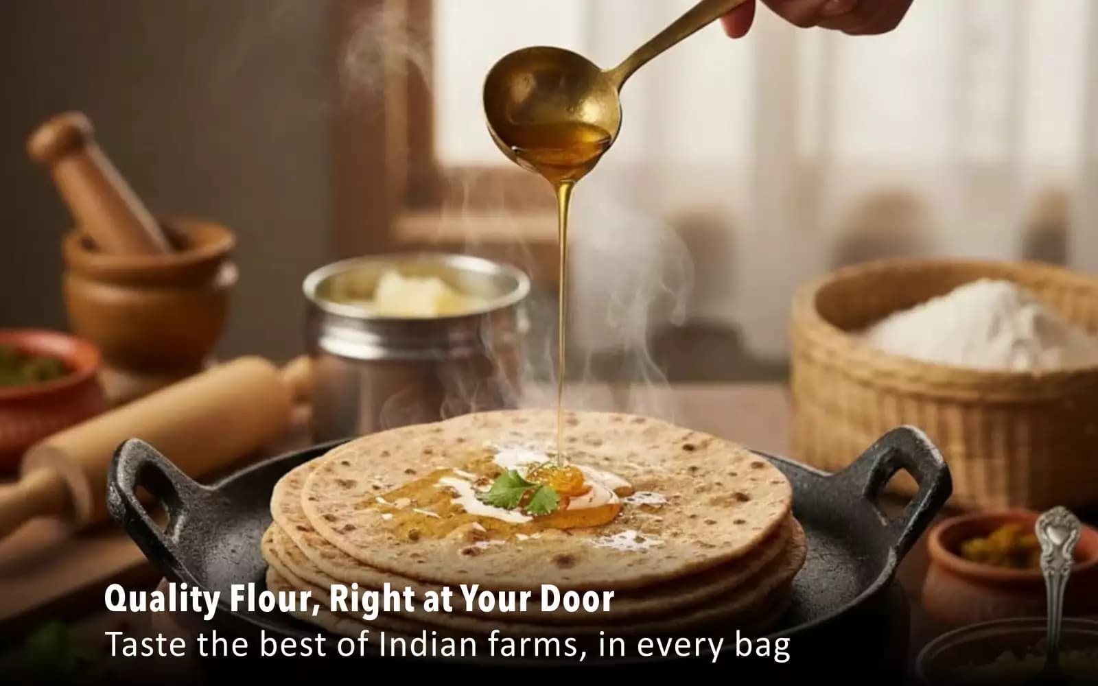 Stone-ground Indian flours - atta, besan, ragi and millet flours for authentic Indian breads