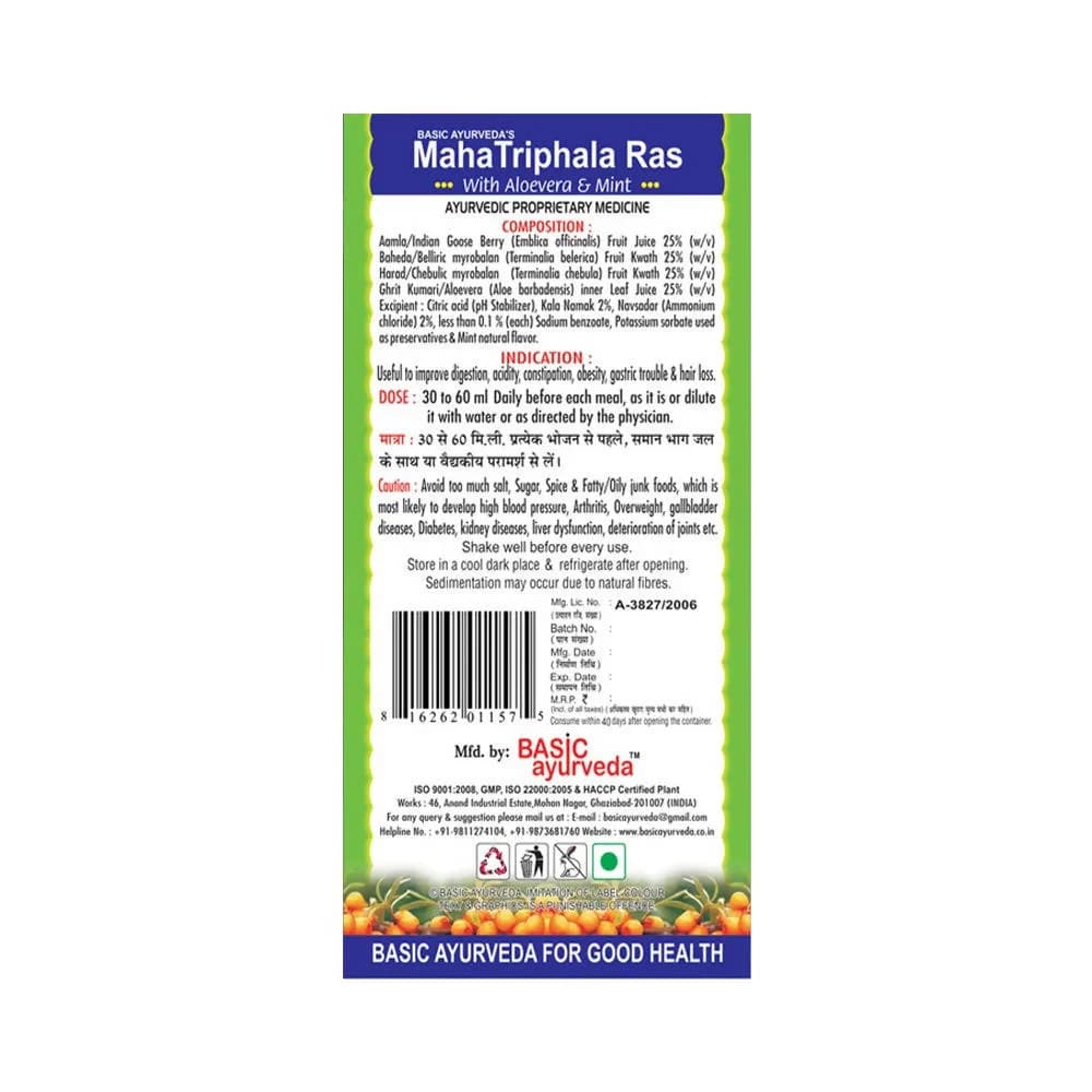 Basic Ayurveda Mahatriphala Ras compositions