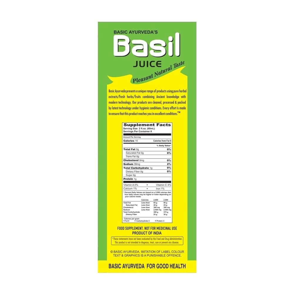 Basic Ayurveda Tulsi Ras supplement facts