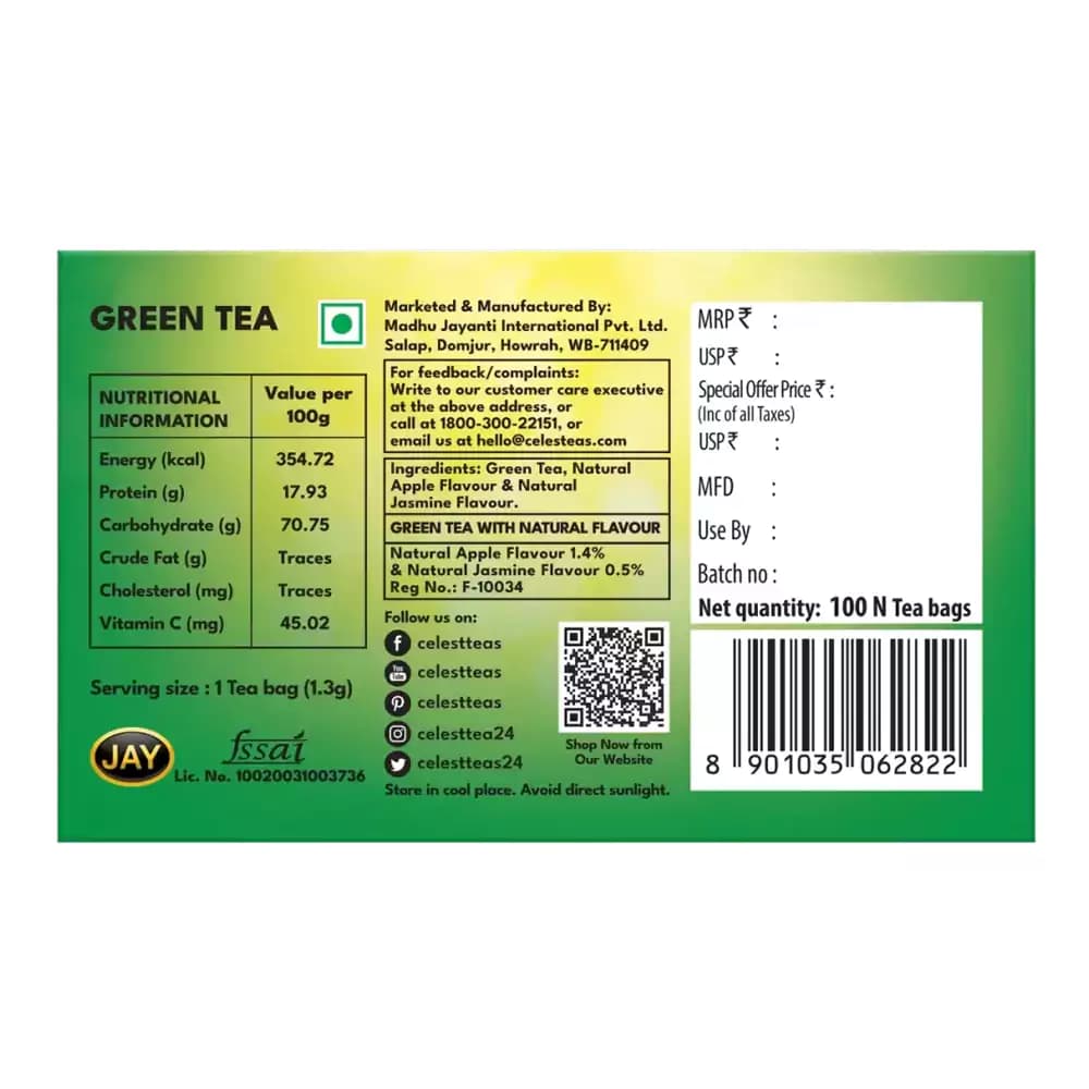 Celest Green Tea Bags 130 g nutrition_facts