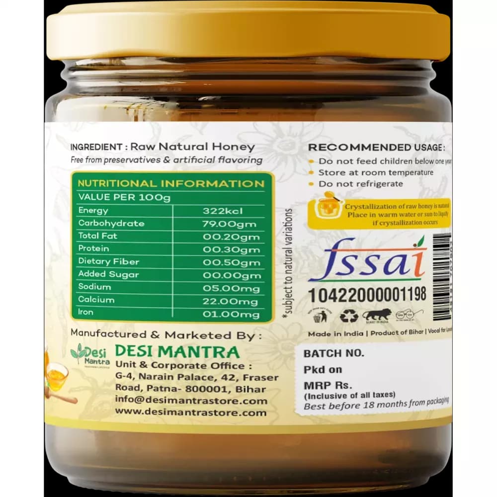 Desi Mantra Tulsi Honey 250 g Nutrition Facts