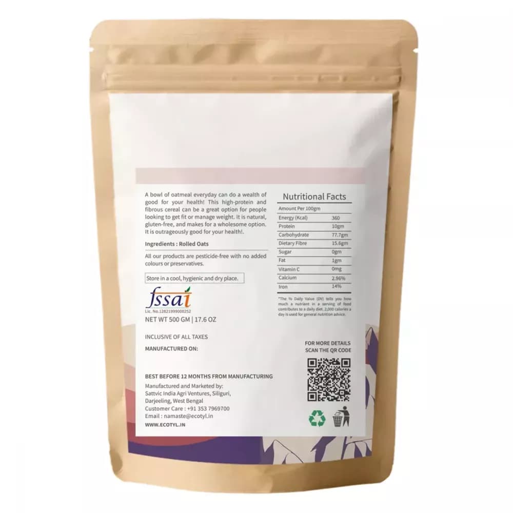 Ecotyl Rolled Oats 500 g Nutrition Facts