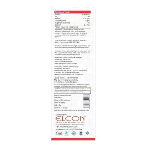 Elcon Seabuckthorne Juice 1 L Nutrition Facts