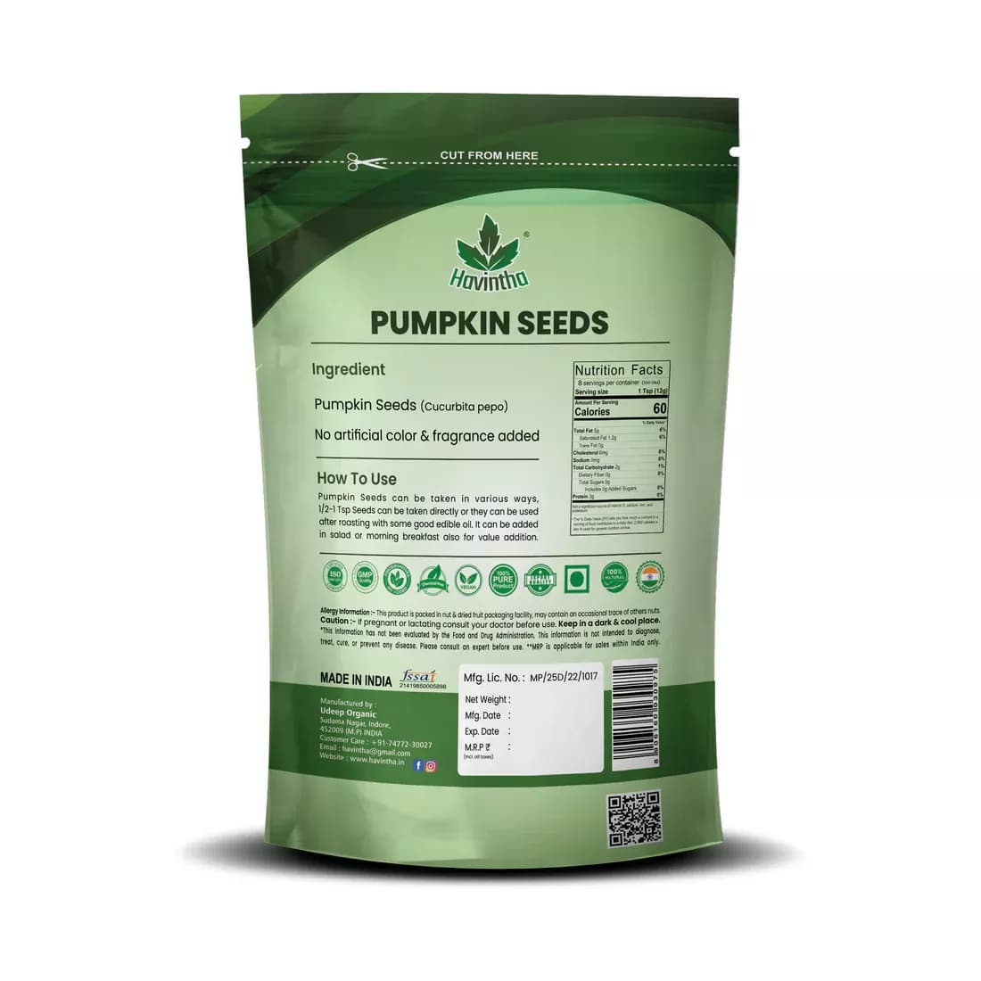 Havintha pumpkin Seeds 227 g Nutrition Facts