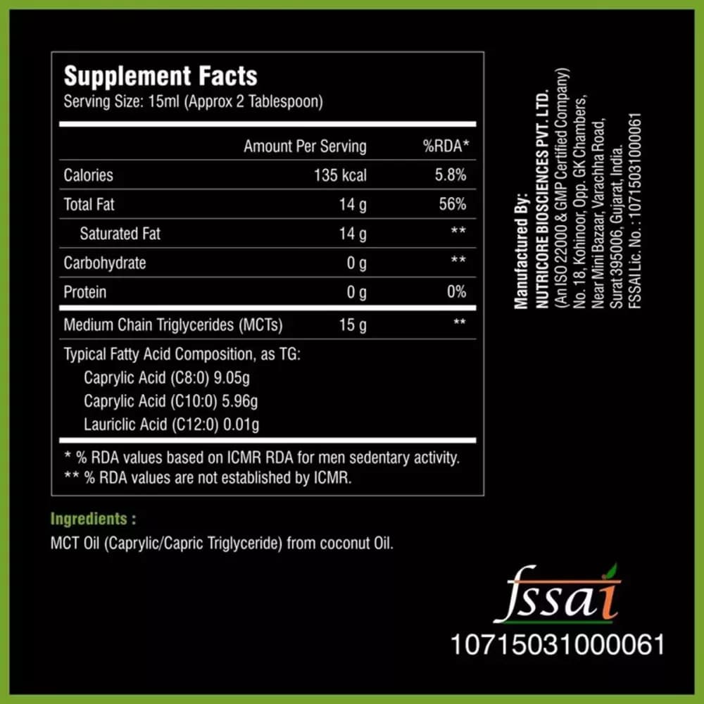 Healthoxide Keto Mct Oil 250 ml Supplement Fact