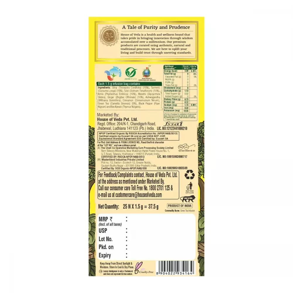 House of Veda Immune Tea 80 g Manufacturing Details
