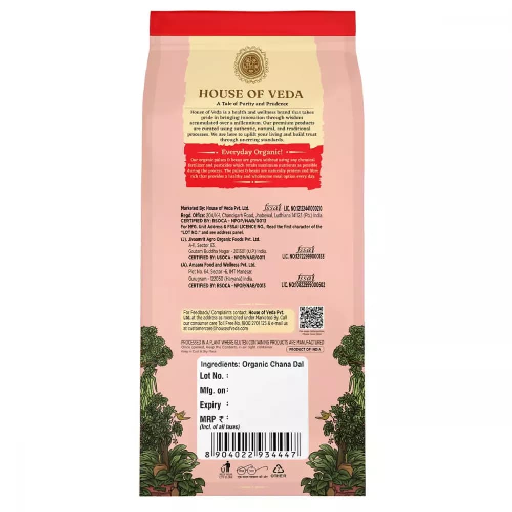 House of Veda Organic Chana Dal Manufacturing Details