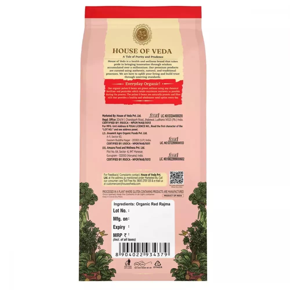 House of Veda Organic Red Rajma Manufacturing Details