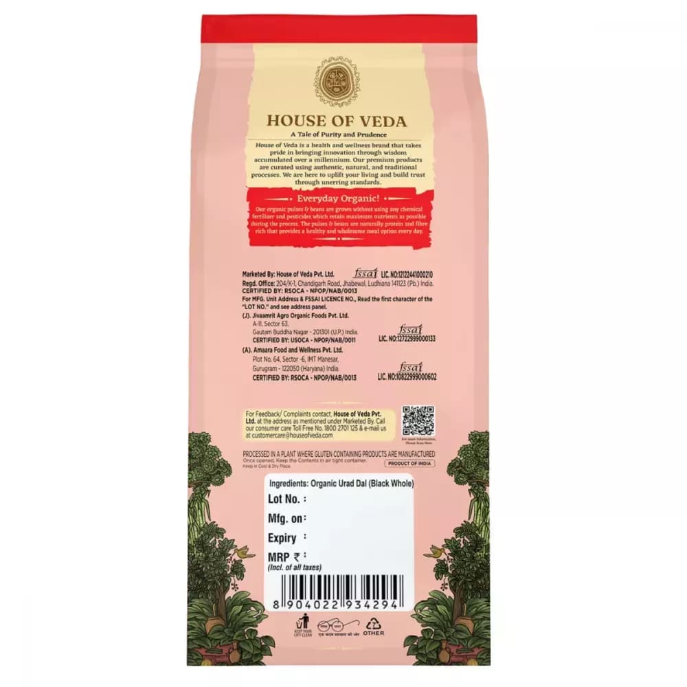 House of Veda Organic Urad Dal Manufacturing Details