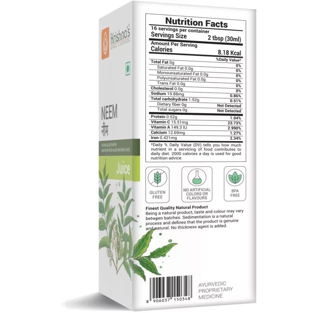Krishna's Neem Juice 500 ml nutrition facts