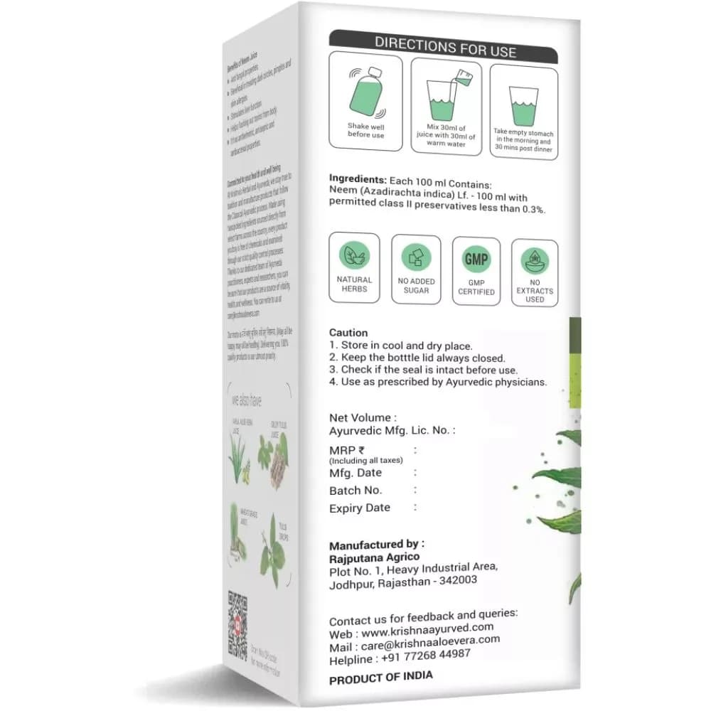 Krishna's Neem Juice 500 ml manufacturing details