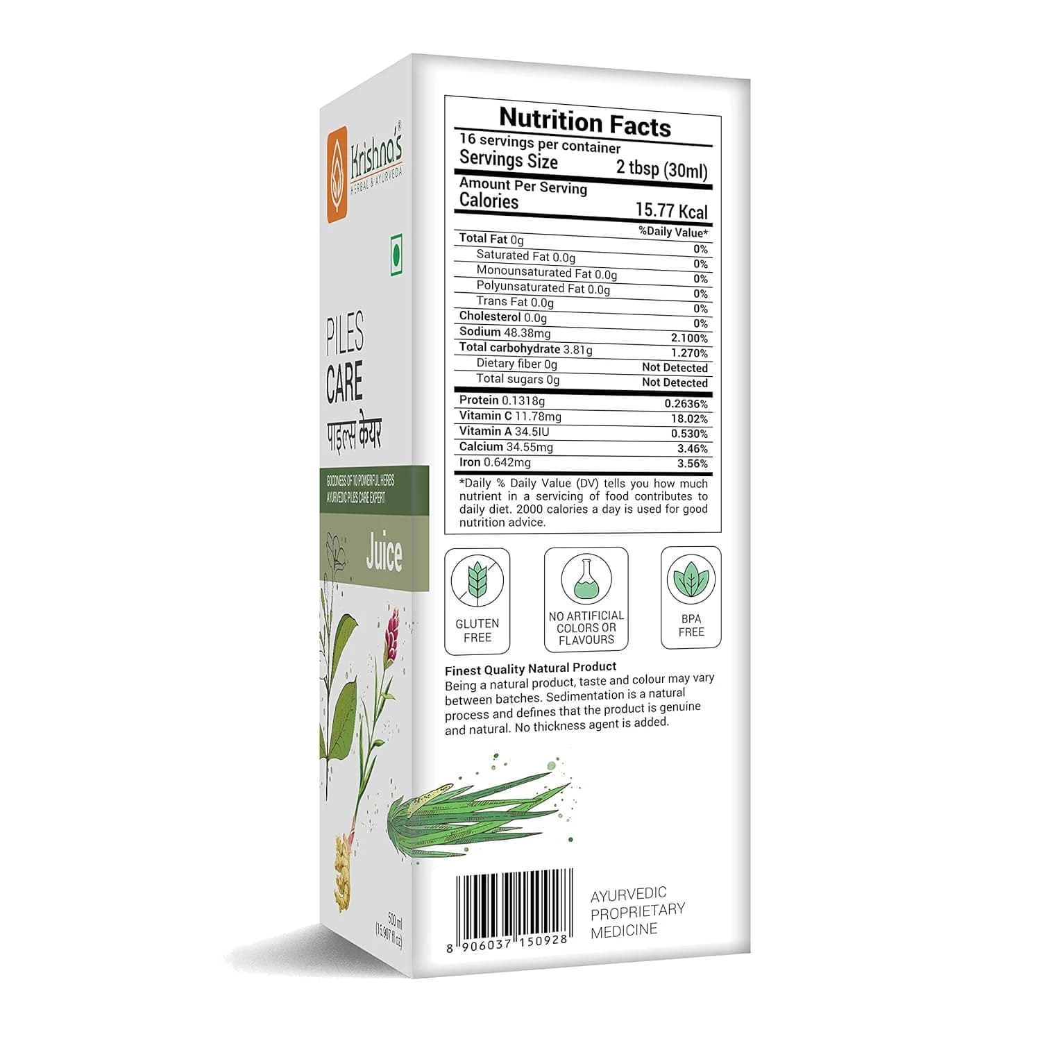 Krishna's Piles Care Juice nutrition facts