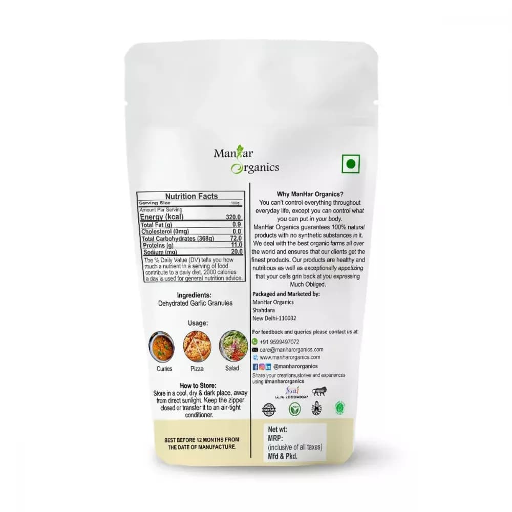 Manhar Organics Garlic Granules Nutrition Facts