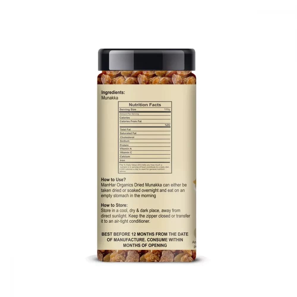 Manhar Organics Munakka 150 g Nutrition Facts