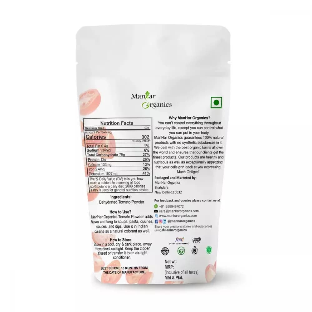 Manhar Organics Tomato Powder Nutrition Facts