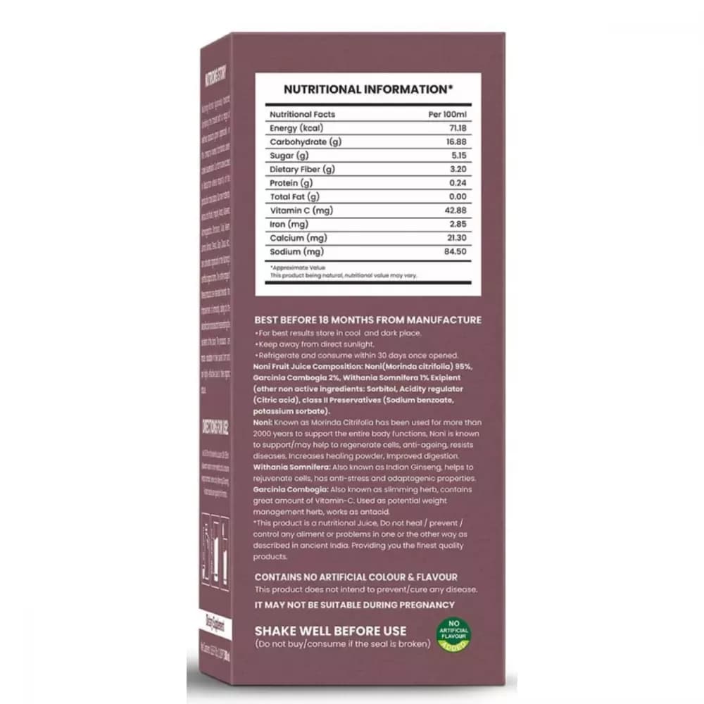 Nutriorg Noni Juice 500 ml Nutrition Facts