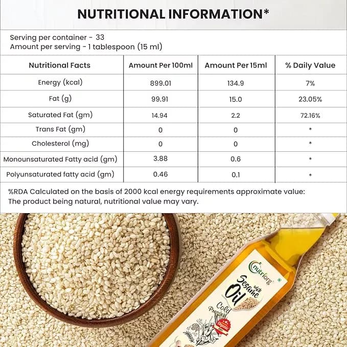 Nutriorg White Sesame Oil Nutrition Facts