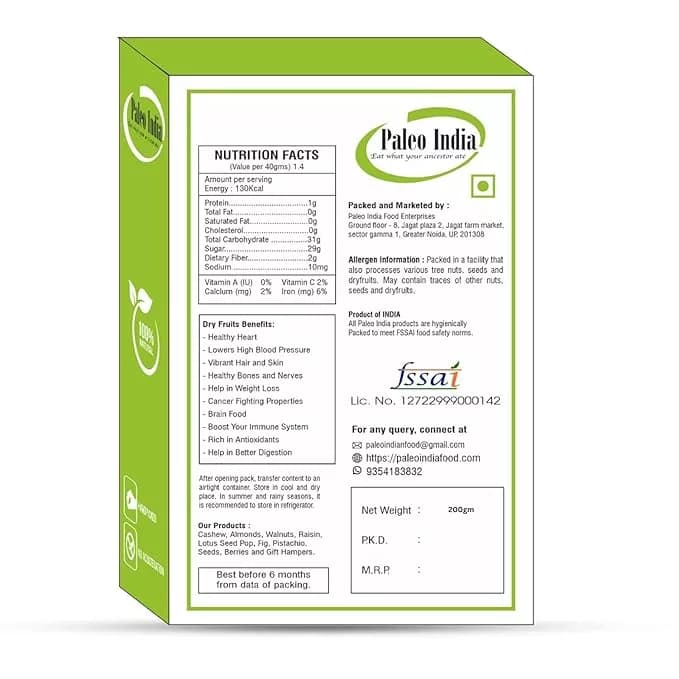 Paleo India Chia Seeds 200 g Nutrition Facts