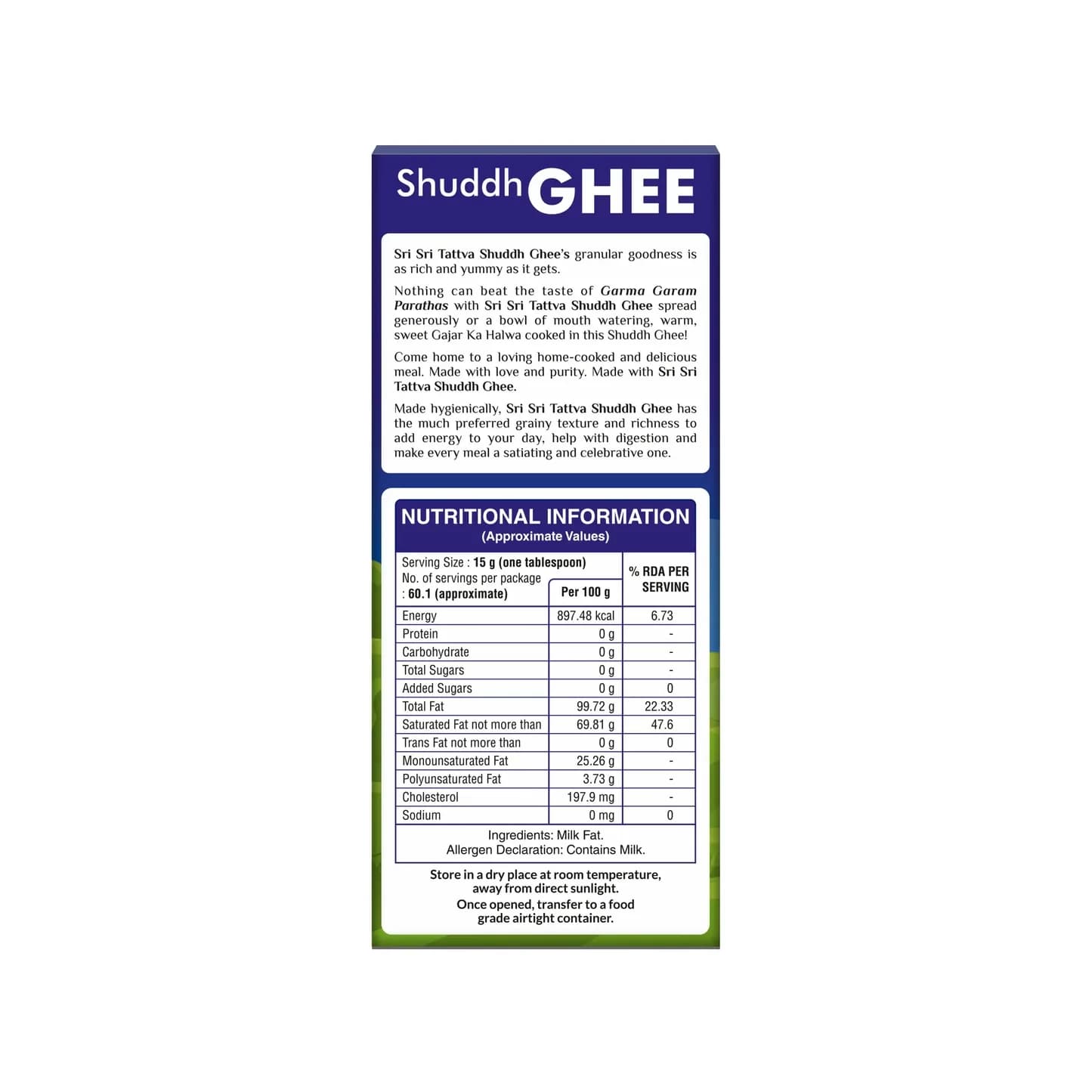 Sri Sri Tattva Shuddh Ghee 1 L nutritional information