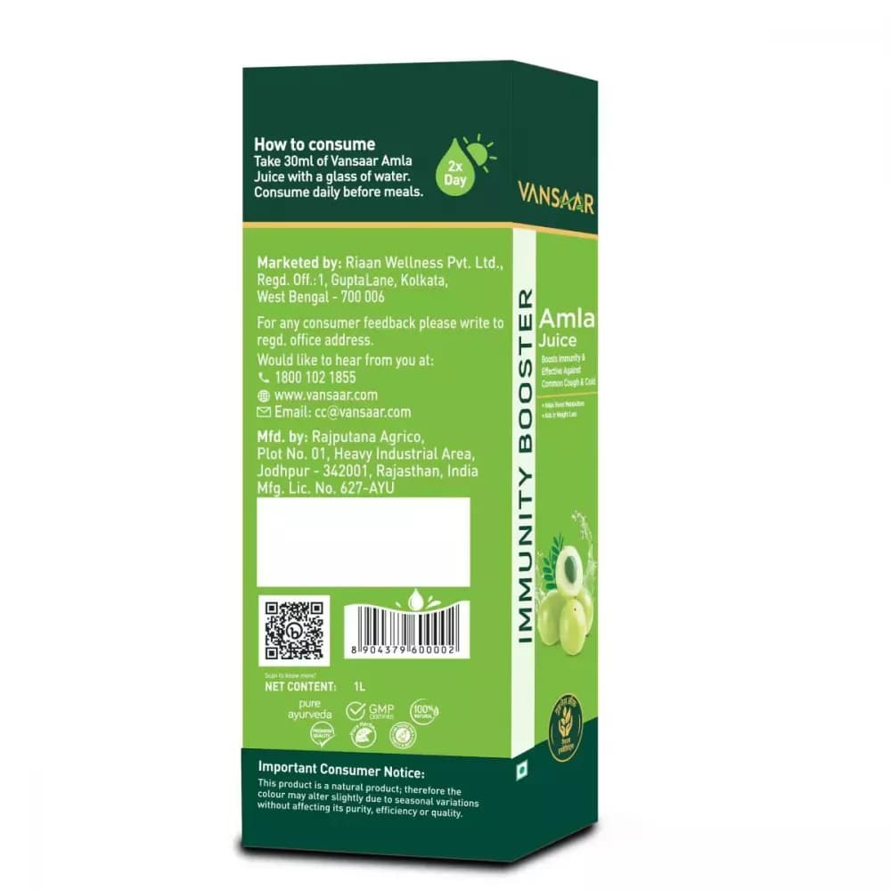 Vansaar Amla Juice 1 L Manufacturing Details