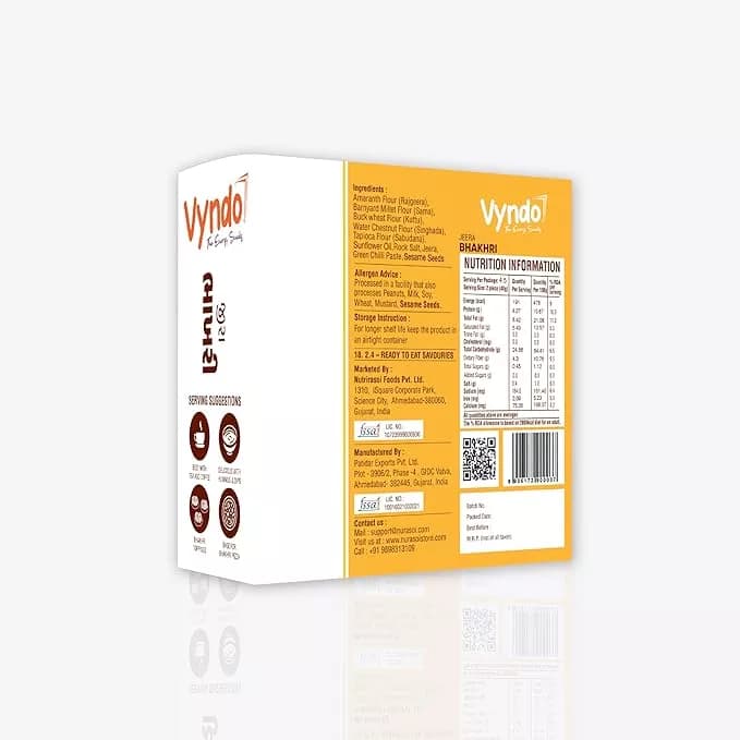 Vyndo Jeera Bhakhri 180 g Nutrition Facts