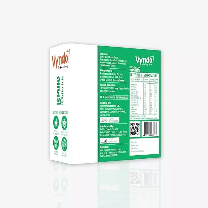 Vyndo Moong Bajra Bhakhri 180 g Nutrition Facts