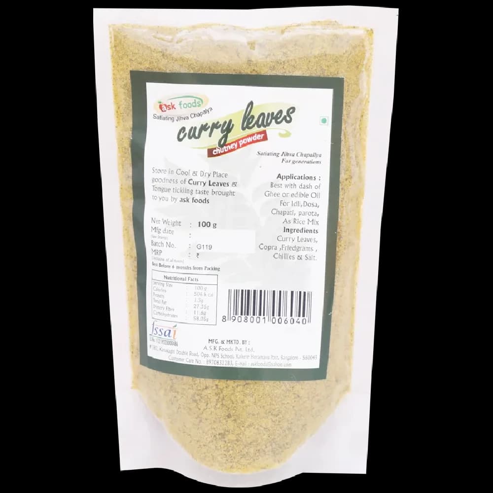 100 G Ask Foods Curry Leaves Chutney Powder ShopIndianProductsa