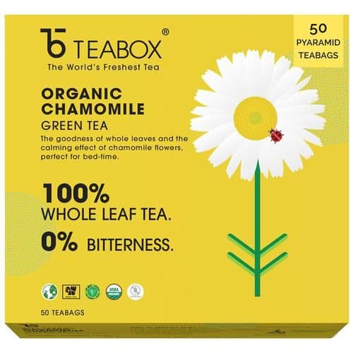 104 G 502 Free Pyramid Bags X 2 G Each Teabox Chamomile Green Tea Relieves Stress Relief Supports Sleep ShopIndianProductsa