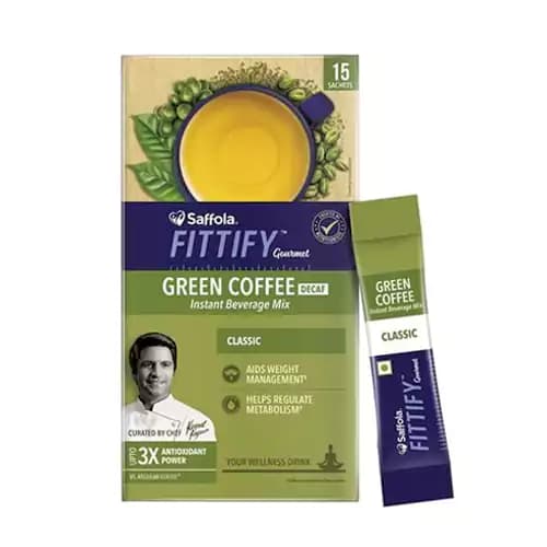 15 Sachets Box Saffola Fittify Gourmet Classic Green Coffee Instant Beverage Mix ShopIndianProductsa