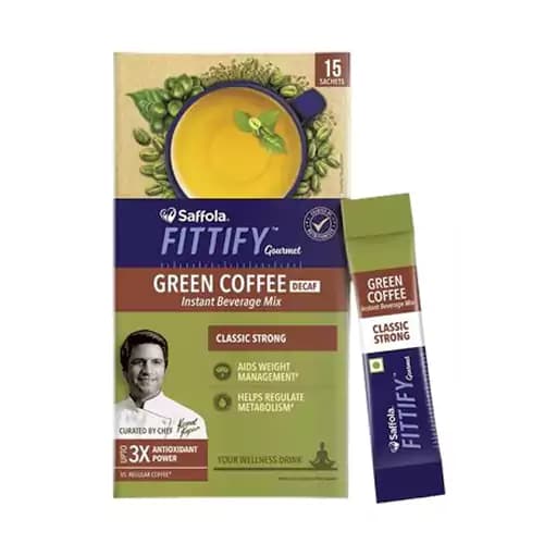 15 Sachets Box Saffola Fittify Gourmet Classic Strong Green Coffee Instant Beverage Mix ShopIndianProductsa