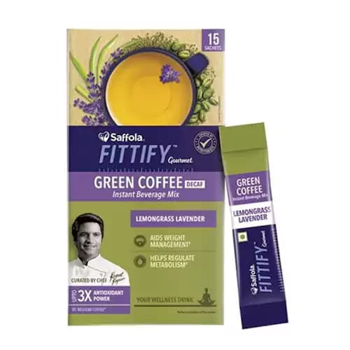 15 Sachets Box Saffola Fittify Gourmet Green Coffee Instant Beverage Mix Lemongrass Lavender ShopIndianProductsa