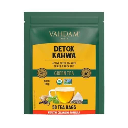 2 G 50 Bags X 2 G Each Vahdam Detox Kahwa Green Tea Rich In Antioxidants Helps Boost Immunity ShopIndianProductsa