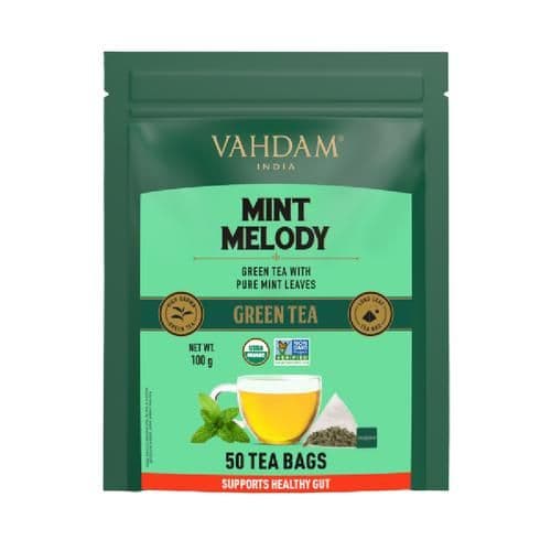 2 G 50 Bags X 2 G Each Vahdam Mint Melody Green Tea Supports Healthy Gut ShopIndianProductsa