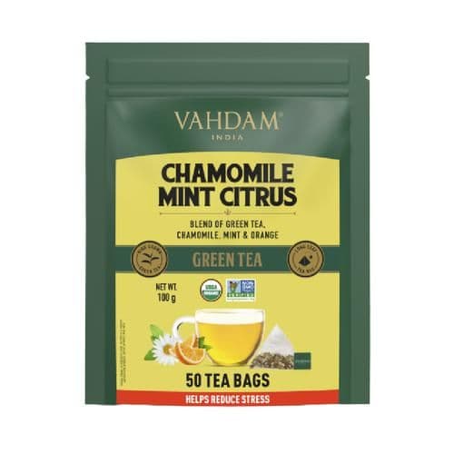 2 G 50 Bags X 2G Each Vahdam Chamomile Mint Citrus Green Tea Rich In Antioxidants Helps Boost Immunity ShopIndianProductsa