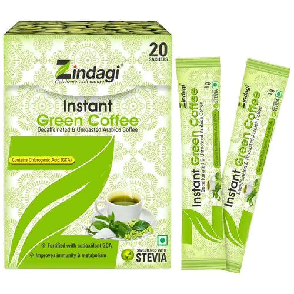 20 Sachets Zindagi Instant Green Coffee With Lemon Extracts Stevia ShopIndianProductsa
