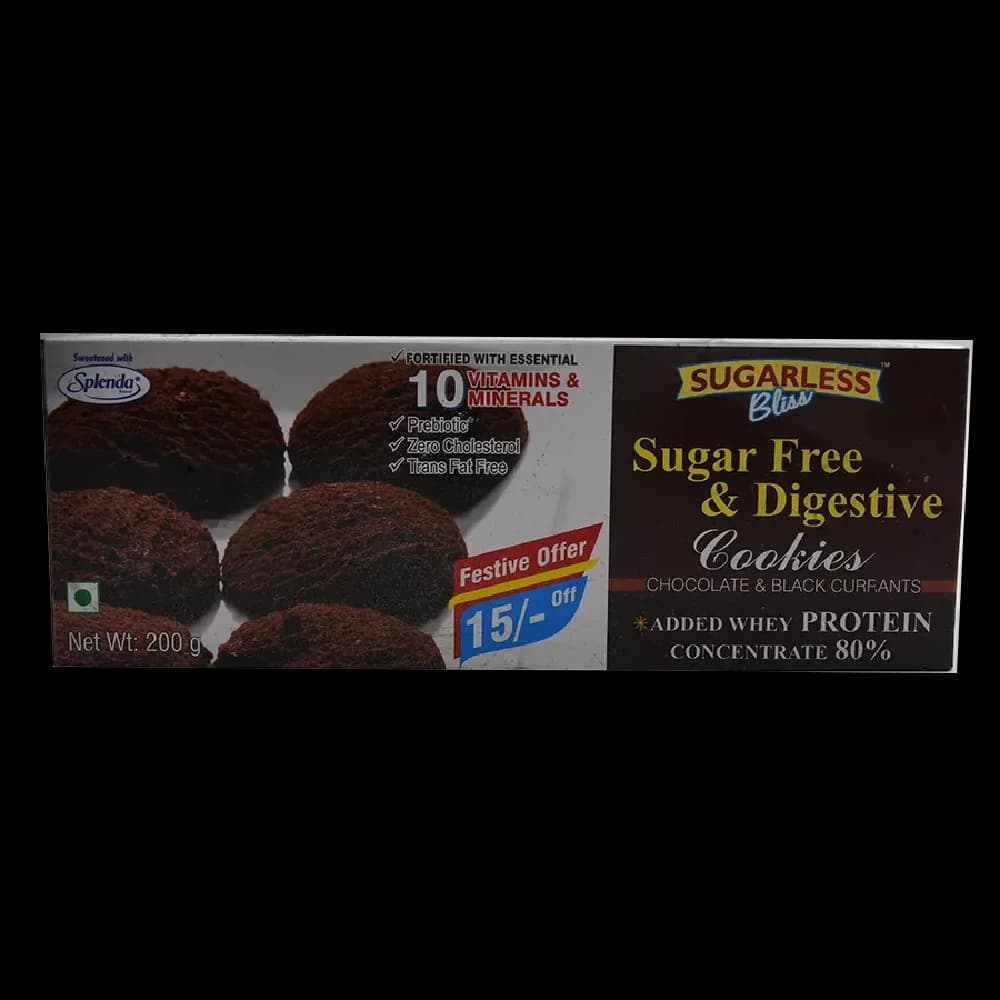200 G Carton Sugarless Bliss Sugar Free Digestive Cookies Chocolate Blackcurrants ShopIndianProductsa