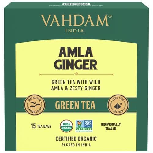 30 G 15 Pyramid Bags X 2 G Each Vahdam Organic Amla Ginger Green Tea Bags Vitamin C ShopIndianProductsa