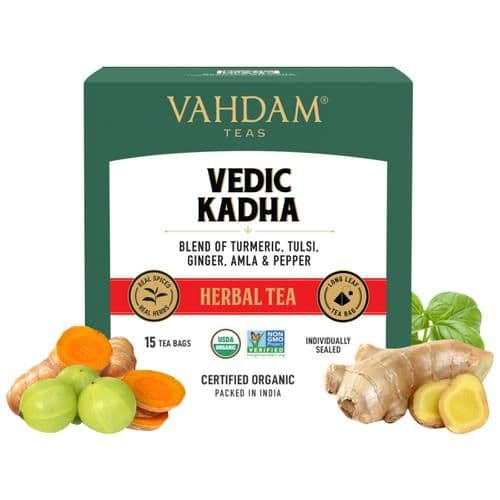 30 G 15 Pyramid Bags X 2 G Each Vahdam Organic Ayurvedic Herbal Kadha Tea Bags Good For Cold Sinus ShopIndianProductsa