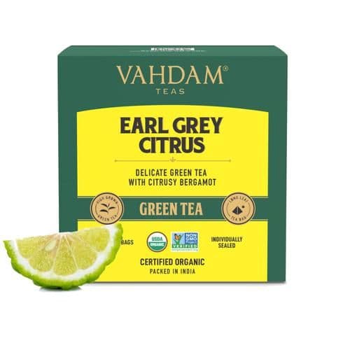30 G 15 Pyramid Bags X 2 G Each Vahdam Organic Earl Grey Green Tea Bags With Bergamot Citrus ShopIndianProductsa