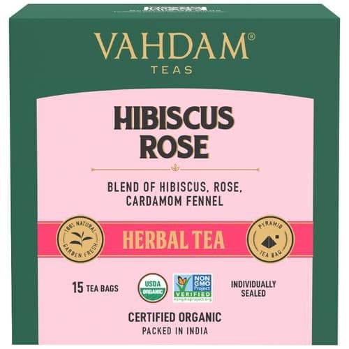 30 G 15 Pyramid Bags X 2 G Each Vahdam Organic Hibiscus Rose Herbal Tea Nourishing ShopIndianProductsa