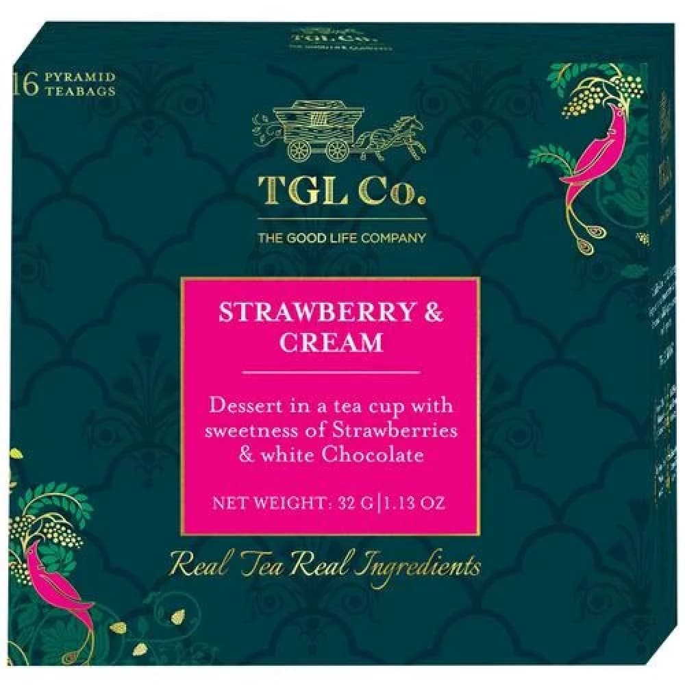 32 G 16 Bags X 2 G Each Tgl Co Strawberries And Cream Black Tea Bags Make Brew Iced Tea Or Hot Tea ShopIndianProductsa
