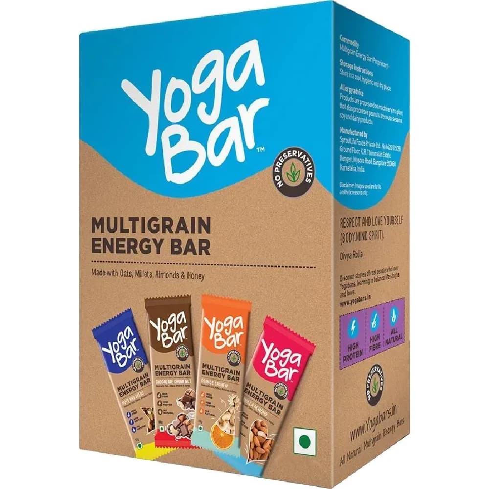 38 G Pack Of 10 Yoga Bar Multigrain Variety Energy Bar Chocolate Vanilla Almonds Cashew Orange Nuts Seeds ShopIndianProductsa