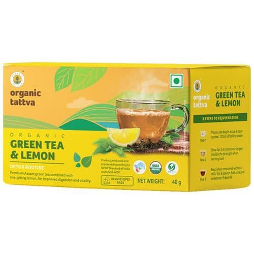 40 G 20 Bags X 2 G Each Organic Tattva Green Tea Lemon ShopIndianProductsa