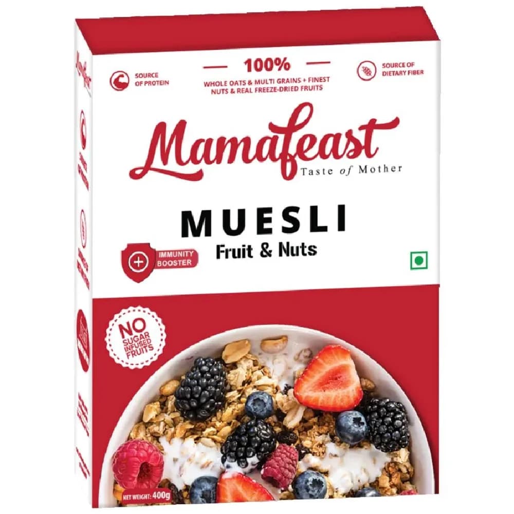 400 G Box Mamafeast Muesli Fruit Nuts Whole Oats Multigrain Protein Fibre Rich Healthy Breakfast ShopIndianProductsa