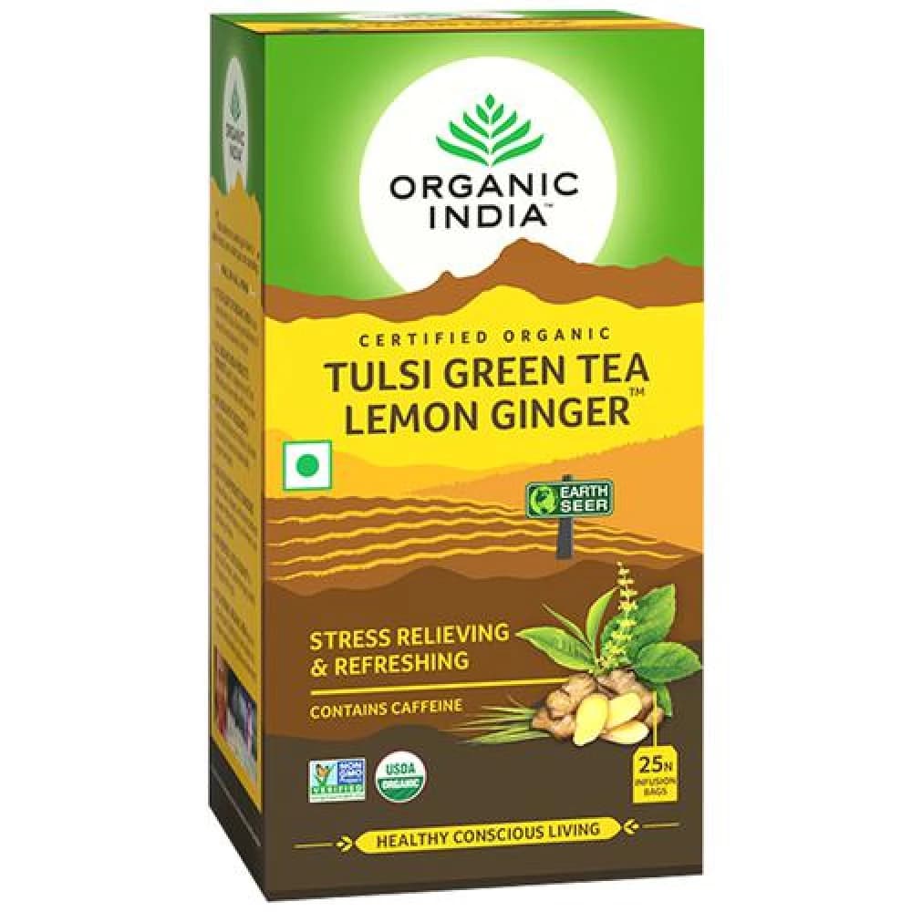 45 G 25 Bags X 18 G Each Organic India Organic Tulsi Green Tea Lemon Ginger ShopIndianProductsa