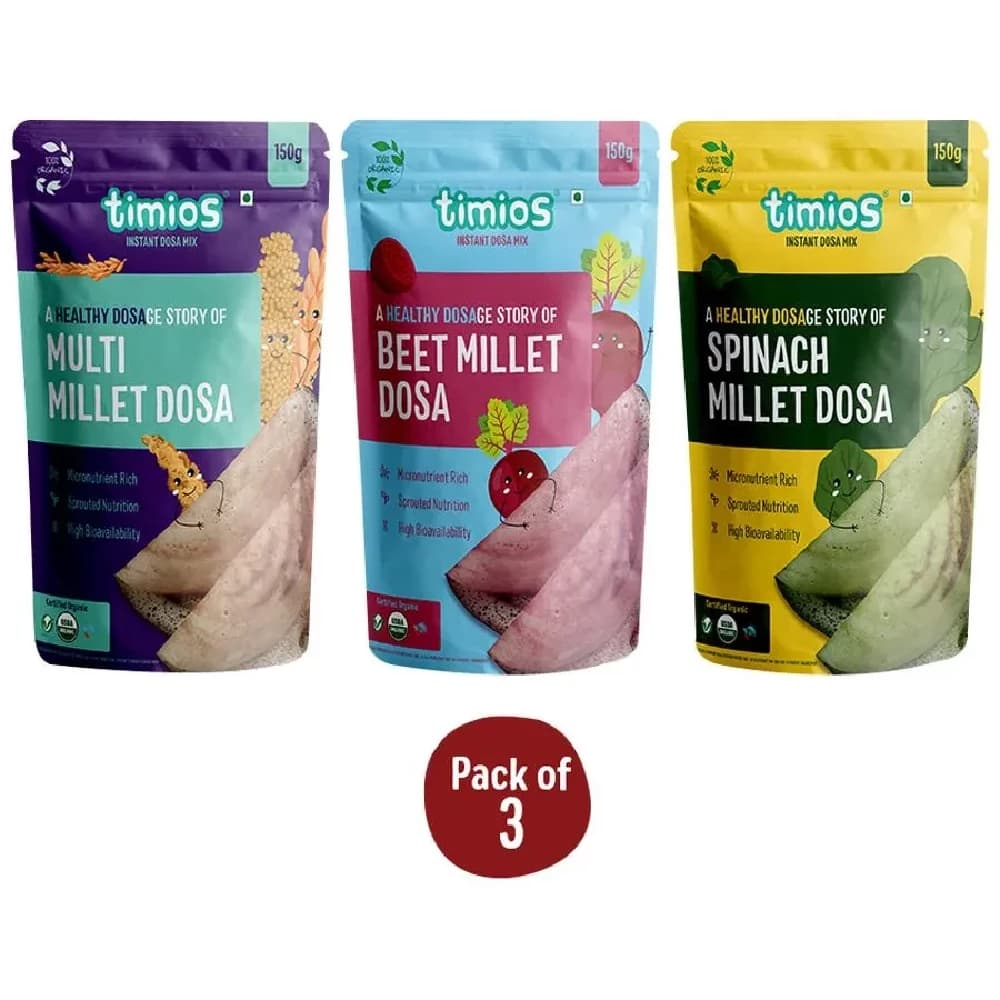 450 G 3 Pcs X 150 G Each Timios Organic Dosa Mix Multi Millet Spinach Beetroot ShopIndianProductsa