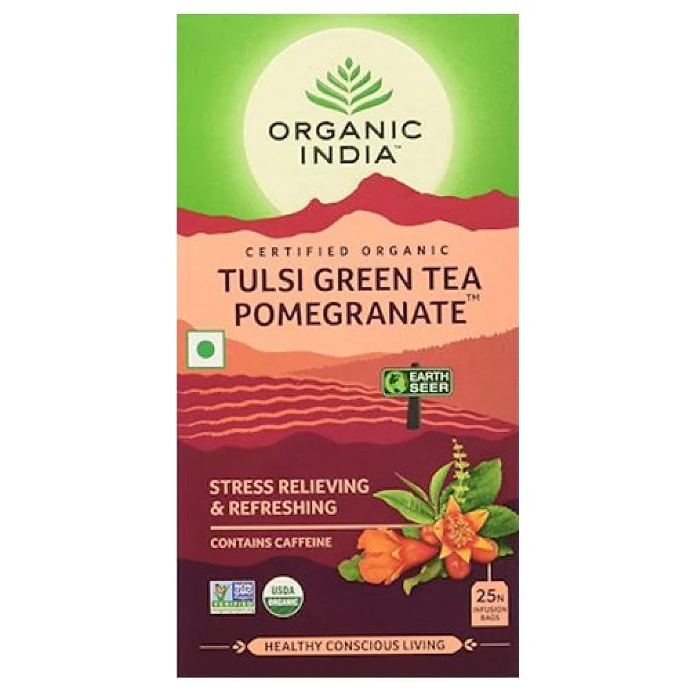 50 G 25 Bags X 2 G Each Organic India Organic Tulsi Green Tea Pomegranate ShopIndianProductsa